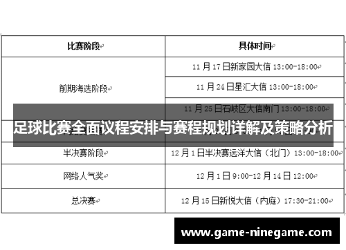 足球比赛全面议程安排与赛程规划详解及策略分析